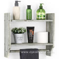 Wooden Bathroom Shelf with Towel Bar